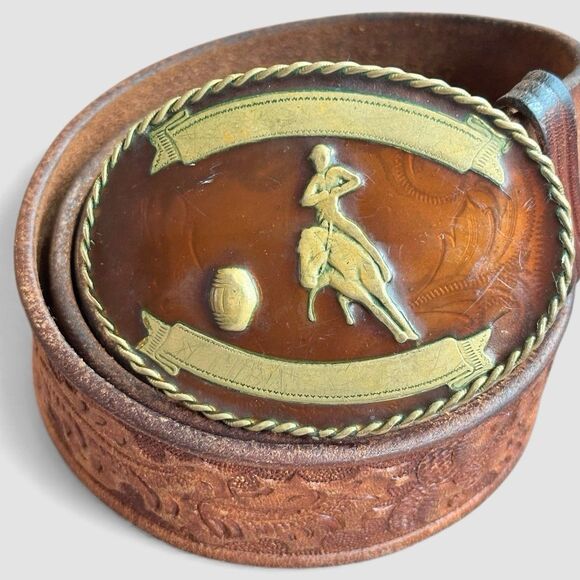 VTG Barrel Racing Cowboy Trophy Belt Buckle Rodeo Western German Silver Tooled - Picture 5 of 11